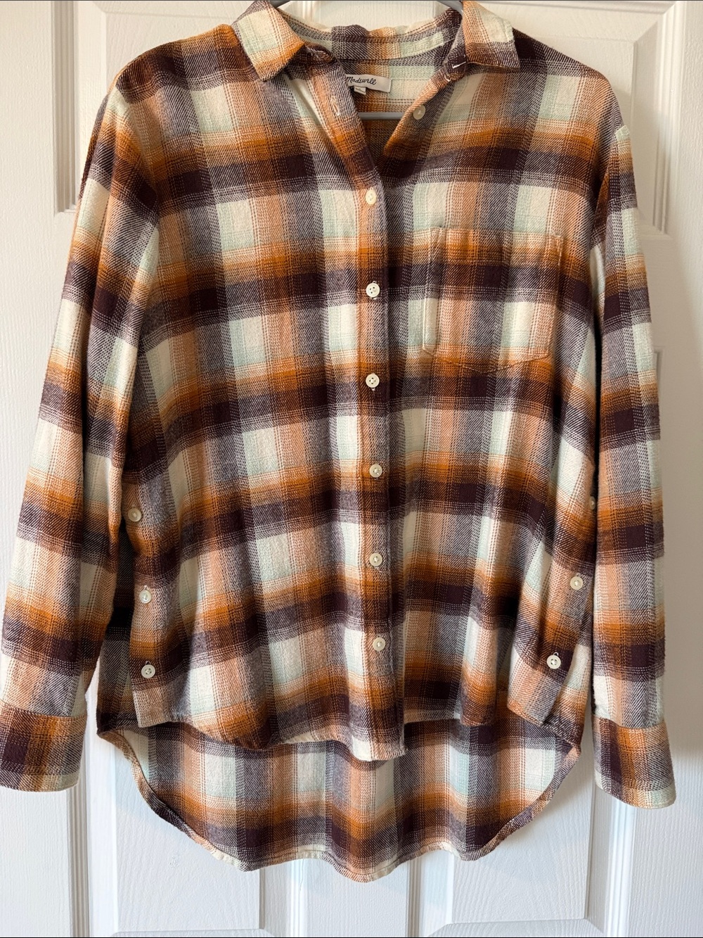 Madewell Plaid Shirt in Cream, Brown & Orange